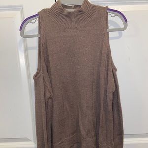 Brown high neck shoulders cut out sweater